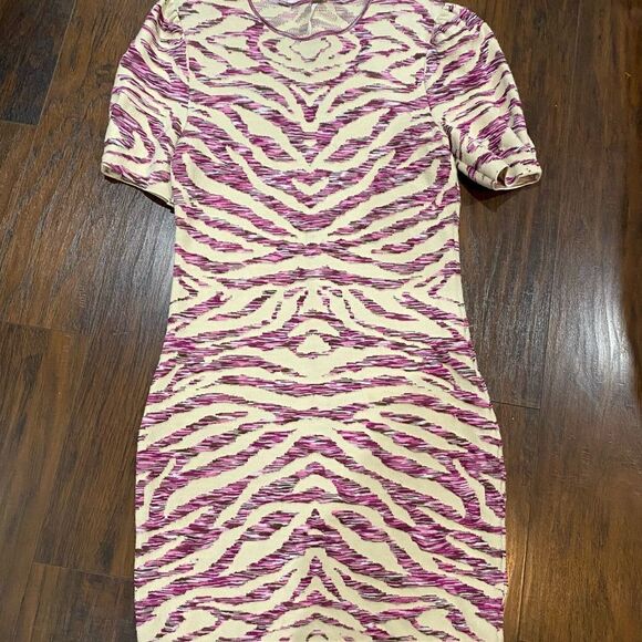 Free People "Take Me Out" Zebra Sweater Mini Dress in ivory, pink/purple Small - Picture 2 of 8